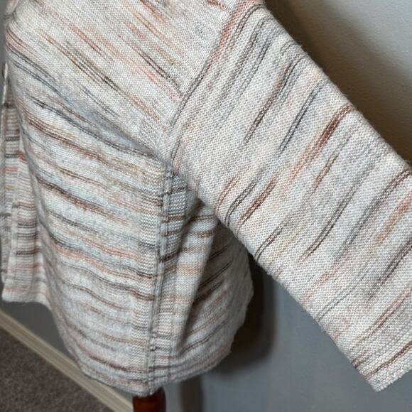 J. Jill cardigan sweater neutral heathered 1 button 3/4 sleeve open v neck Sz M - Picture 5 of 8